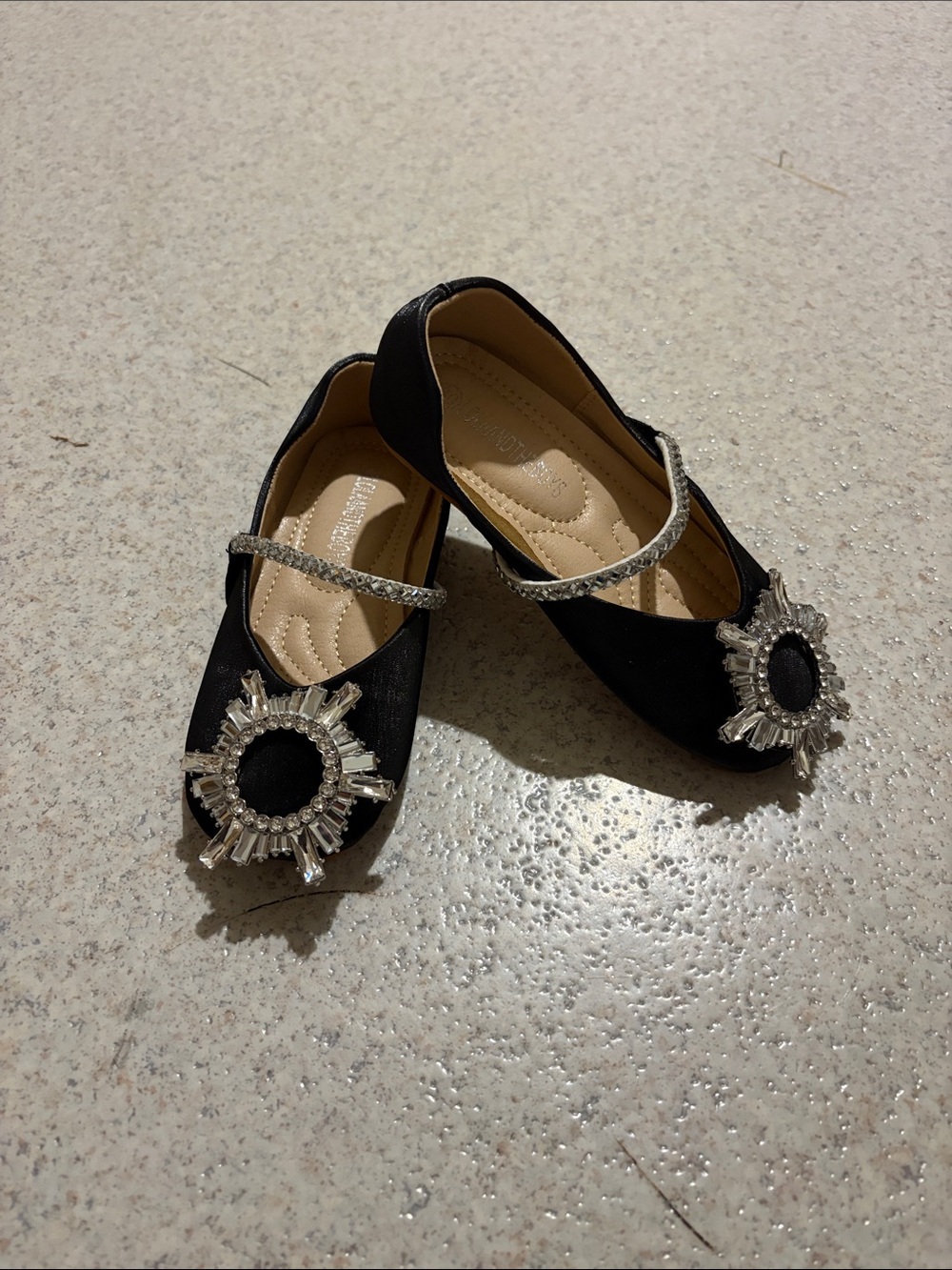 Lola + The Boys Black Mary Jane Flats with Crystal Sunburst 💫